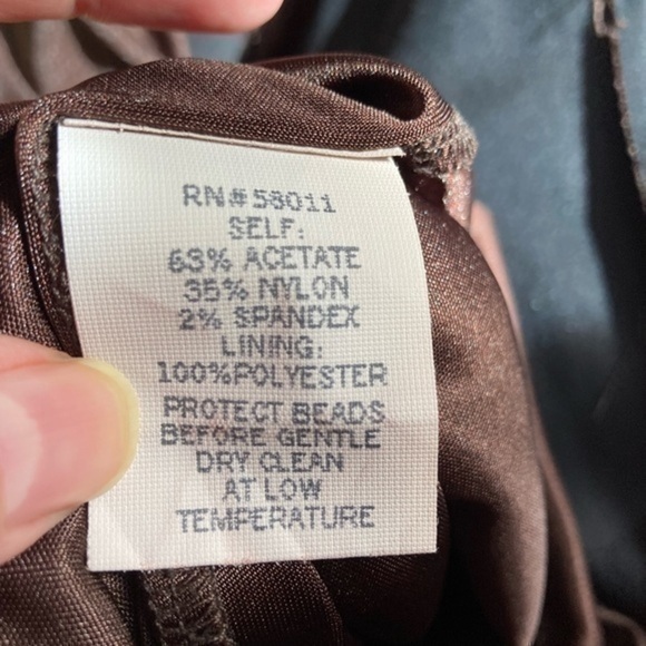 David Meister Brown Beaded Heavy Satin Cocktail Dress Size 10 - Picture 5 of 7